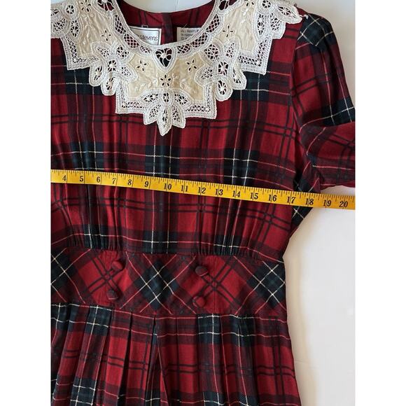Karin Stevens VTG Dress S/M Petite Red Plaid Pleated Smocked Cottagecore - Picture 6 of 13